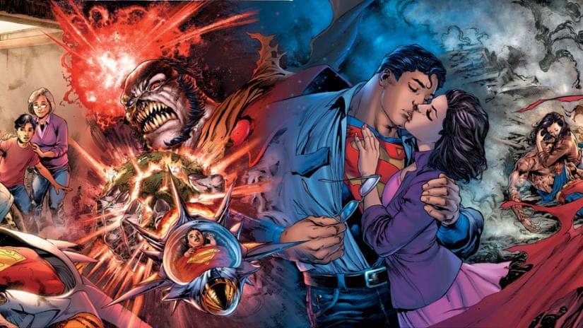 Superman de Bendis com Lois Lane, seus pais e após sua morte formam um painel