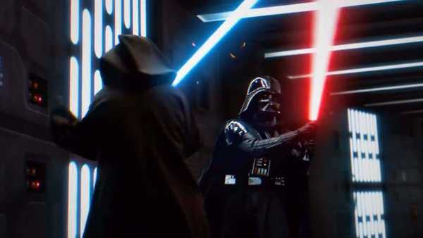 Cena 38 Star Wars Episodio IV Uma Nova Esperanca com Obi Wan Kenobi e Darth Vader em cena