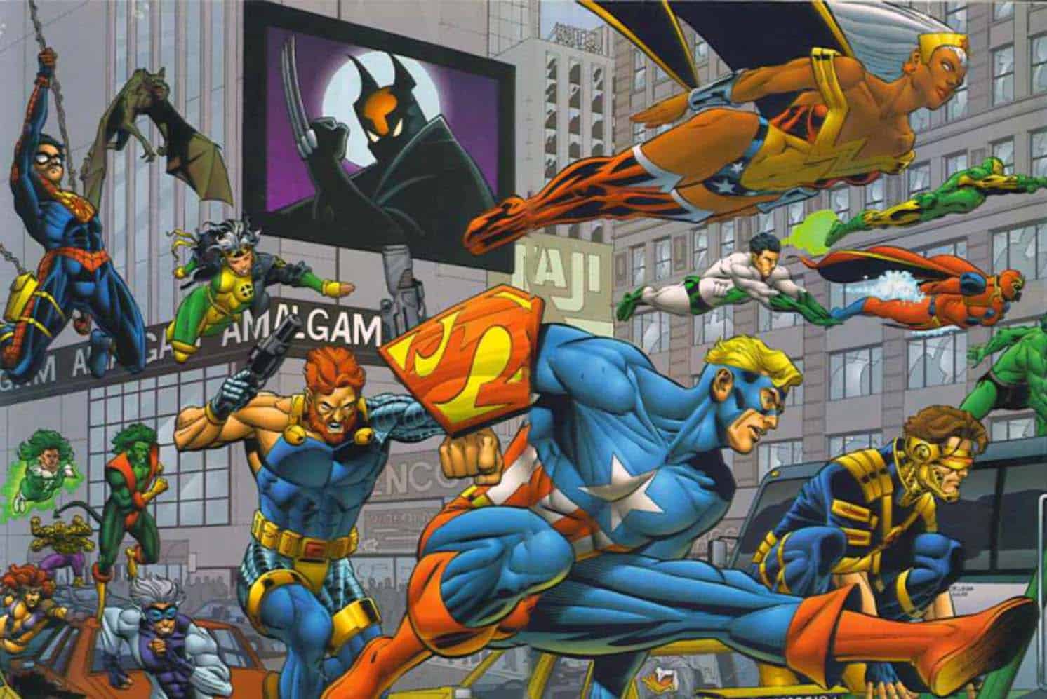 Personagens do universo Amalgama que uniu personagens da Marvel e da DC Comics