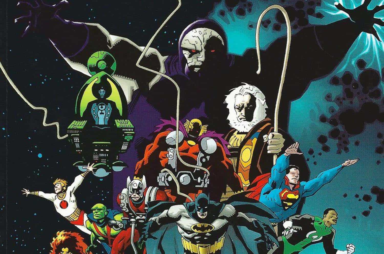 Darkseid, Superman, Lanterna Verde, Batman e outros em imagem promocional de Odisseia Cósmica da DC Comics