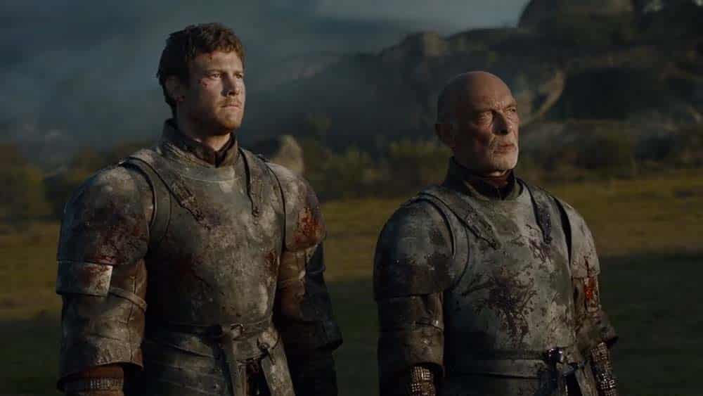 Dickon Tarly (Tom Hopper ) e seu pai Randyll Tarly (James Sebastian Faulkner) encaram sua execução em cena de Game of Thrones da HBO