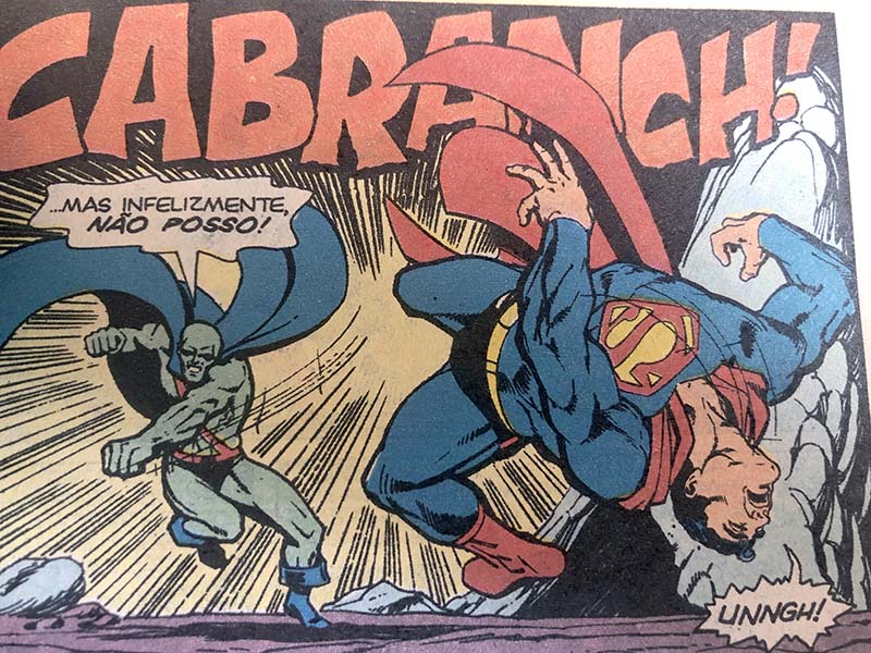 Superman e Caçador de Marte (Ajax) se enfrentam em A Chave do Holocausto, primeira aparição de Mongul em 1980